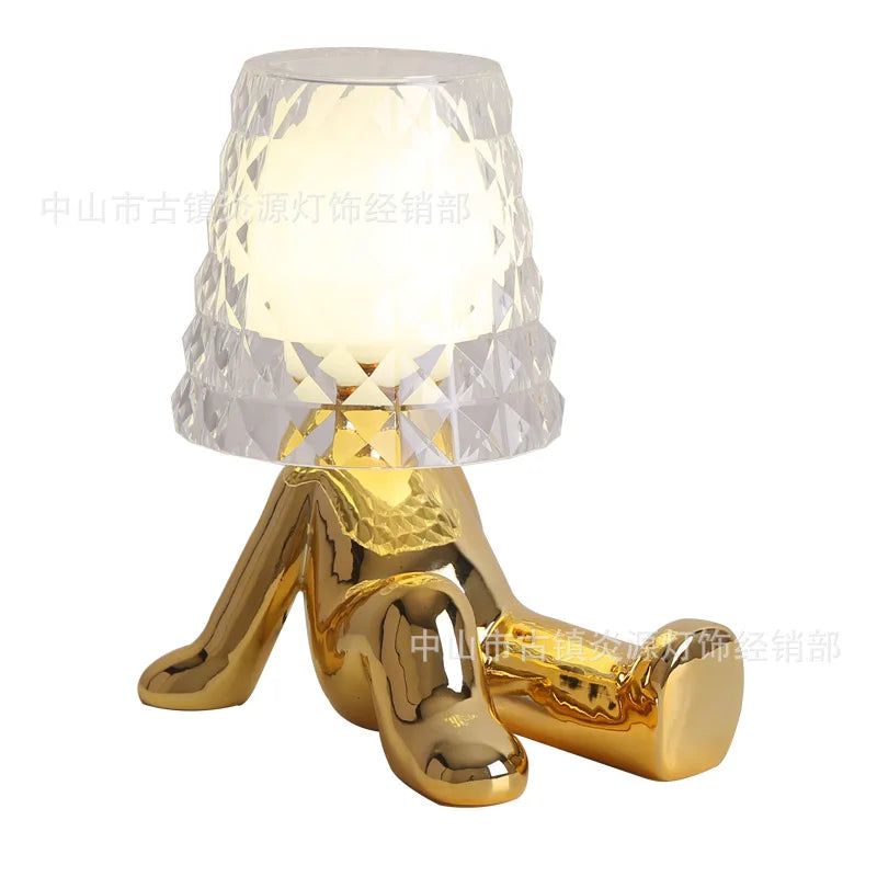 Nordic living room bedroom bedside table lamp creative cute children's room mini electroplating golden man night light