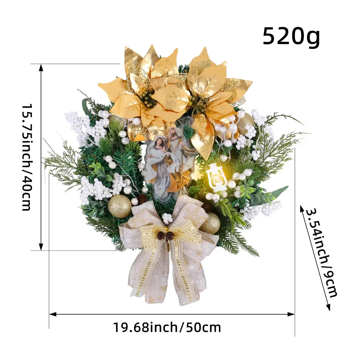 Christmas Jesus Wreath Golden Flower Garland Decoration