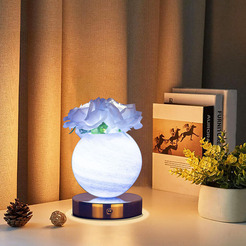 NNEDSZ Blue Dreamy Rose Planet Lamp Night Light - Elegant 21cm USB-Charged 3-Color Touch Dimming Decor Gift