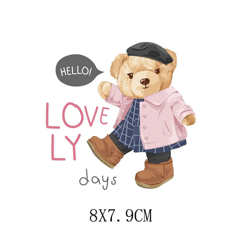 Cartoon Teddy Bear Sewing Hot Stamping Pattern Heat Transfer Printing Sticker High Elasticity Water-resistant Wash Resistant