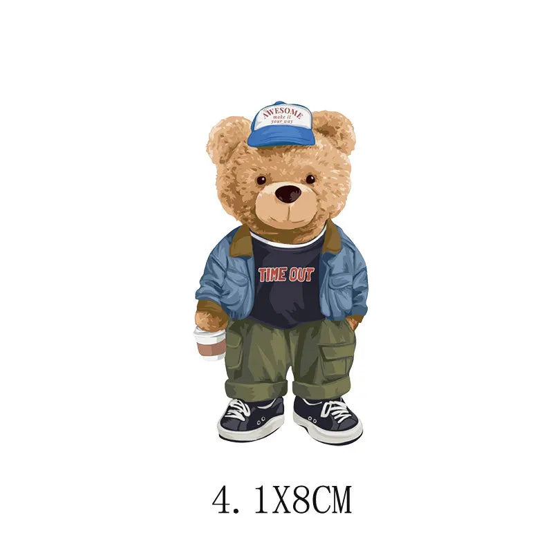 Cartoon Teddy Bear Sewing Hot Stamping Pattern Heat Transfer Printing Sticker High Elasticity Water-resistant Wash Resistant