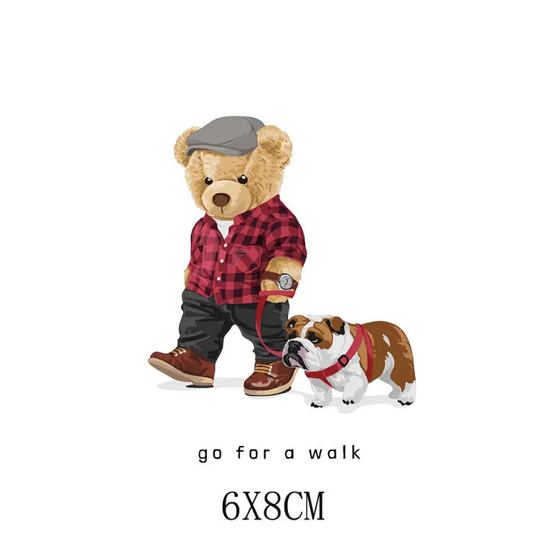 Cartoon Teddy Bear Sewing Hot Stamping Pattern Heat Transfer Printing Sticker High Elasticity Water-resistant Wash Resistant