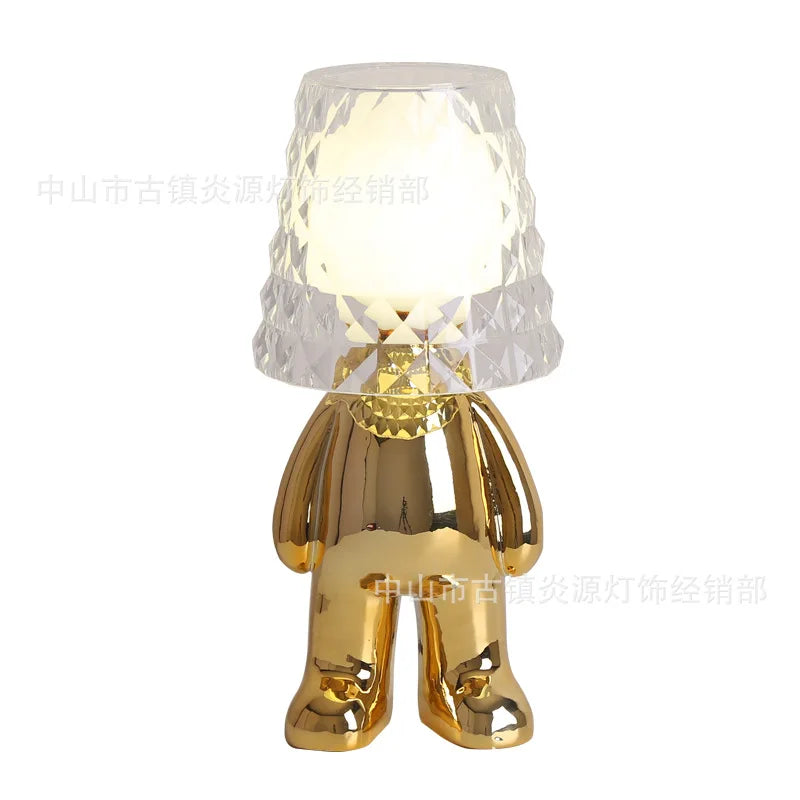 Nordic living room bedroom bedside table lamp creative cute children's room mini electroplating golden man night light