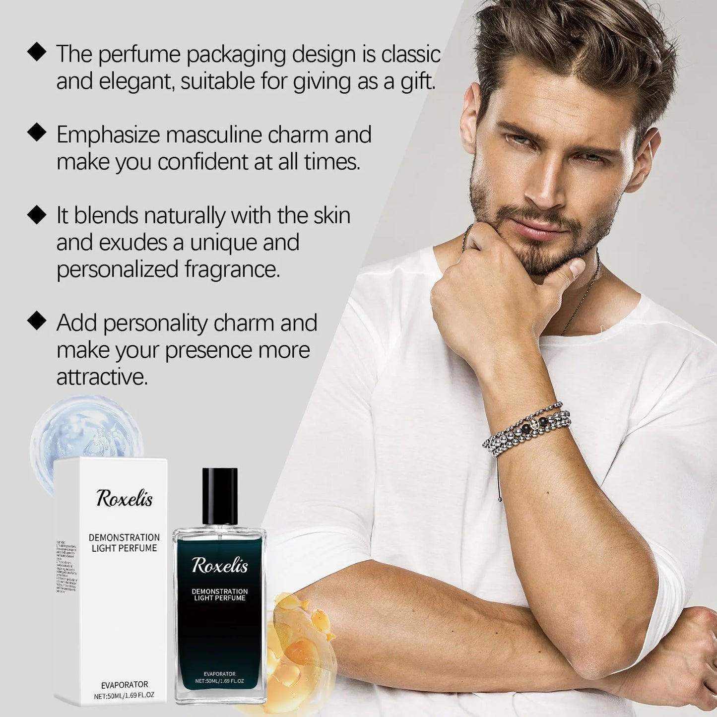 Roxelis 50ml Men Cologne Charming Perfume Lasting Pheromone Scent Sandalwood Dating Glamour Deodorant Charming Body Perfume
