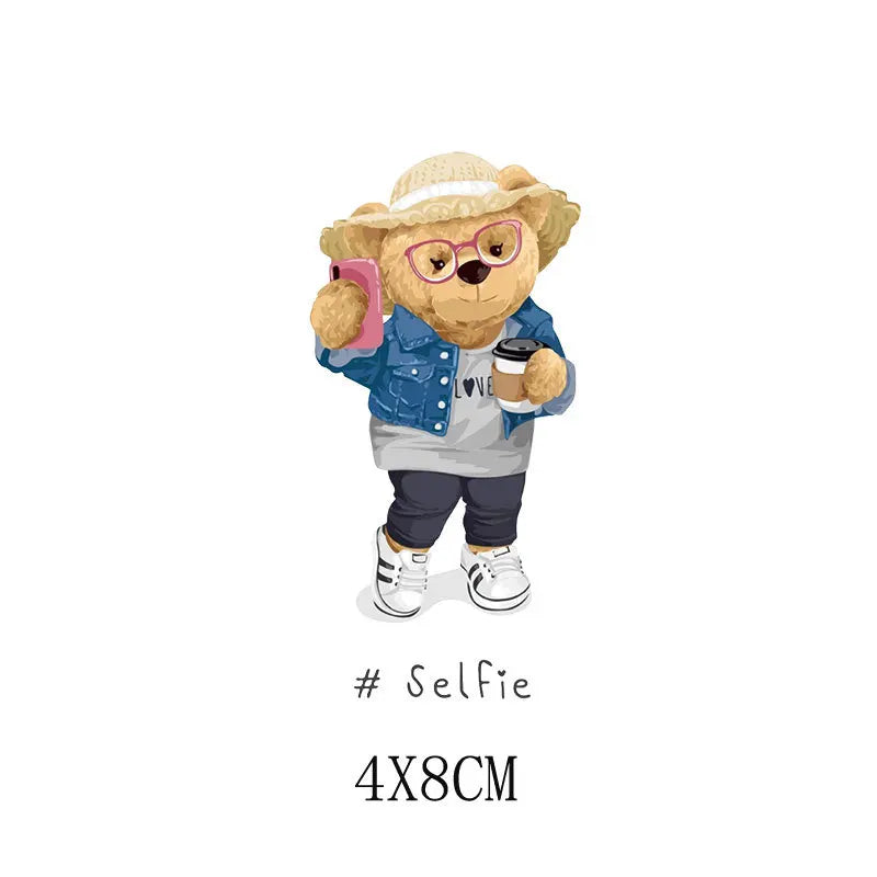 Cartoon Teddy Bear Sewing Hot Stamping Pattern Heat Transfer Printing Sticker High Elasticity Water-resistant Wash Resistant