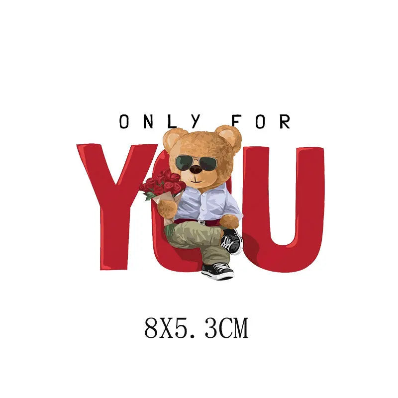 Cartoon Teddy Bear Sewing Hot Stamping Pattern Heat Transfer Printing Sticker High Elasticity Water-resistant Wash Resistant
