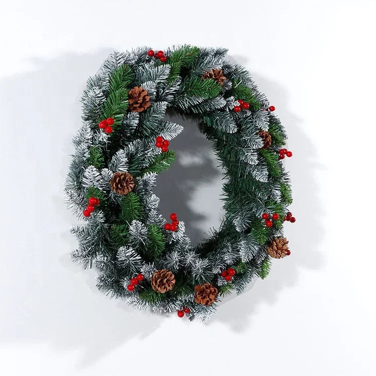 Festival Artificial Green Holiday decorations wholesale pvc Christmas Santa wreath garland for door hanging
