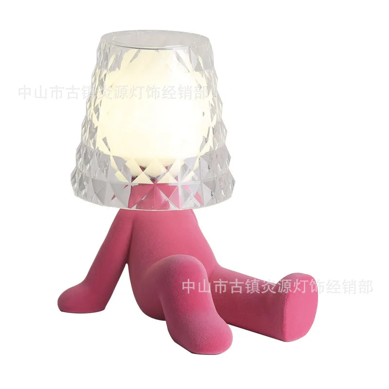 Nordic living room bedroom bedside table lamp creative cute children's room mini electroplating golden man night light