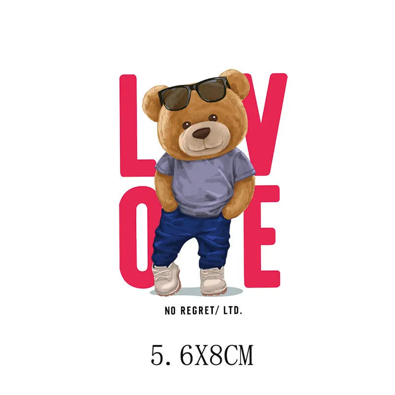 Cartoon Teddy Bear Sewing Hot Stamping Pattern Heat Transfer Printing Sticker High Elasticity Water-resistant Wash Resistant