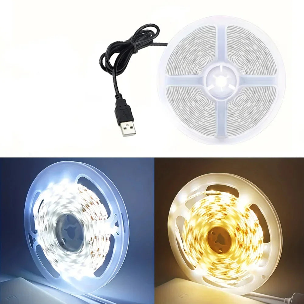 5V 2835 LED Strip Light White Warm White Flexible Cuttable Adhesive Tape for TV Backlight DIY Cabinet Shelf Home Decor Lighting