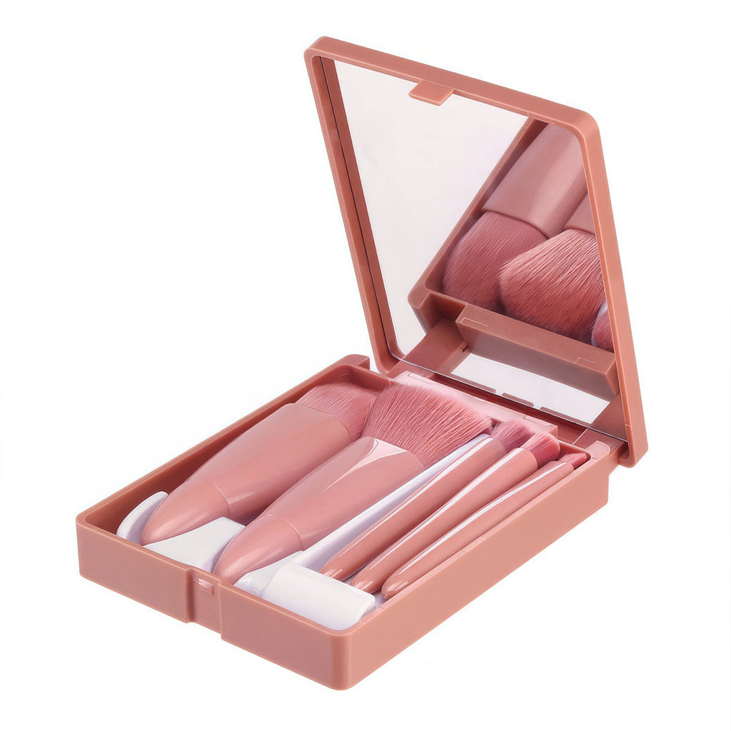 5-Piece Pink Makeup Brush Kit | Complete Set of Professional & Soft Synthetic Hair Brushes | Easy Storage & Carrying