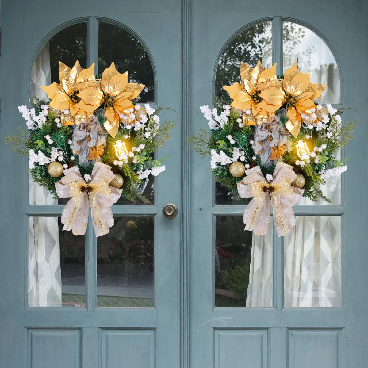 Christmas Jesus Wreath Golden Flower Garland Decoration