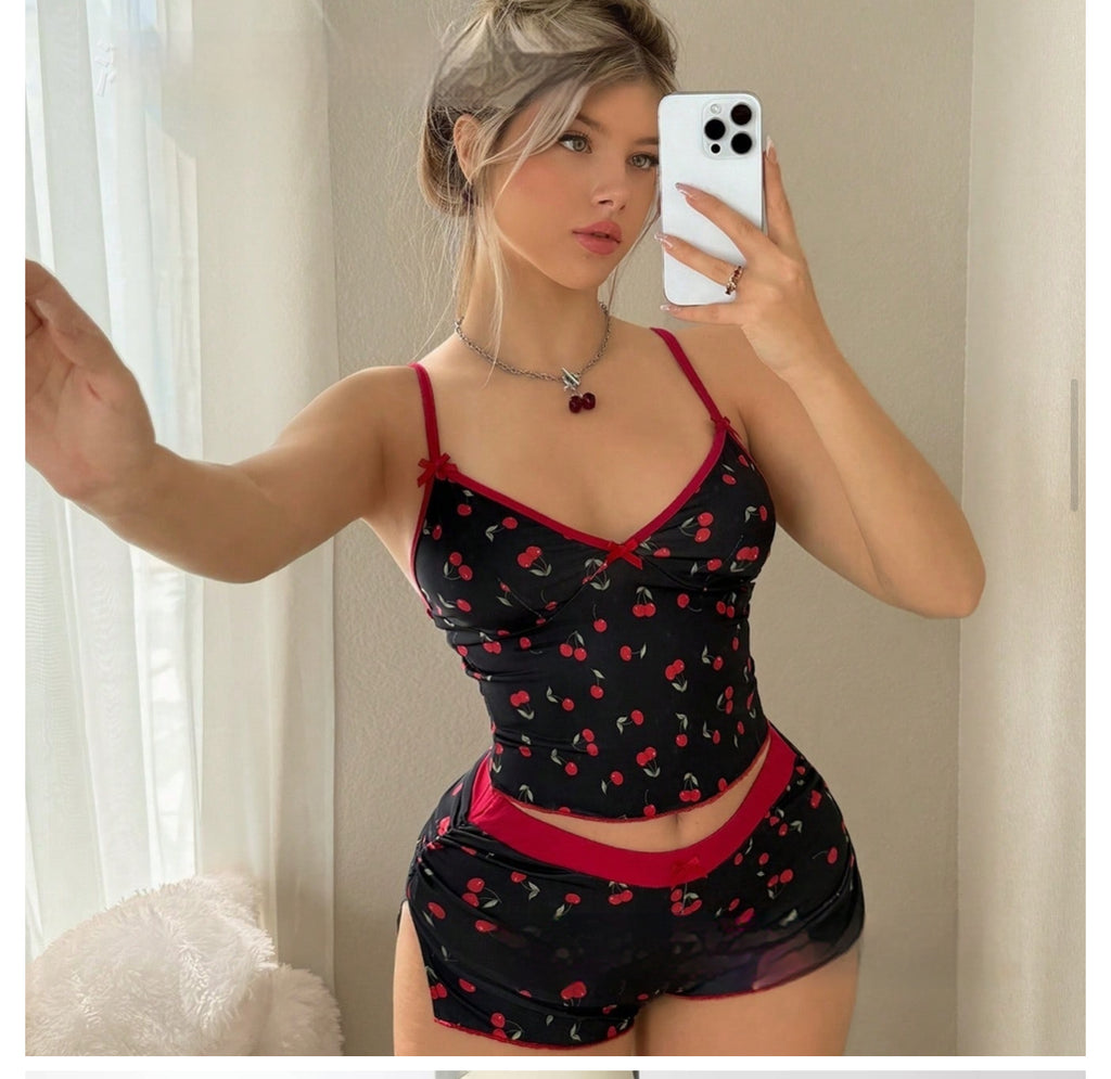 Cherry-printed Sexy And Sweet Pajama Set