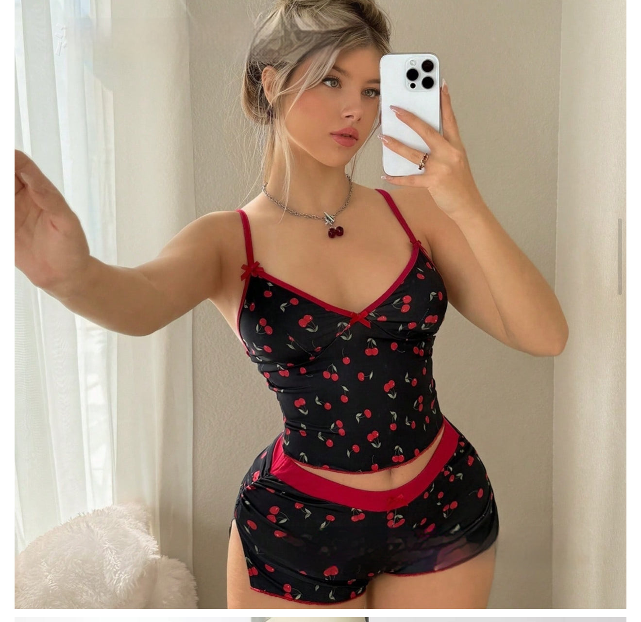 Cherry-printed Sexy And Sweet Pajama Set