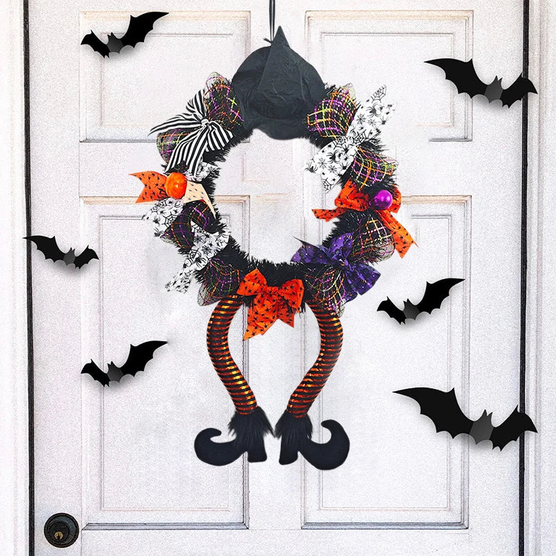 NNEOBA Halloween Witch Hat & Leg Door Wreath