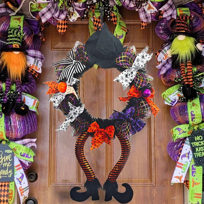 NNEOBA Halloween Witch Hat & Leg Door Wreath