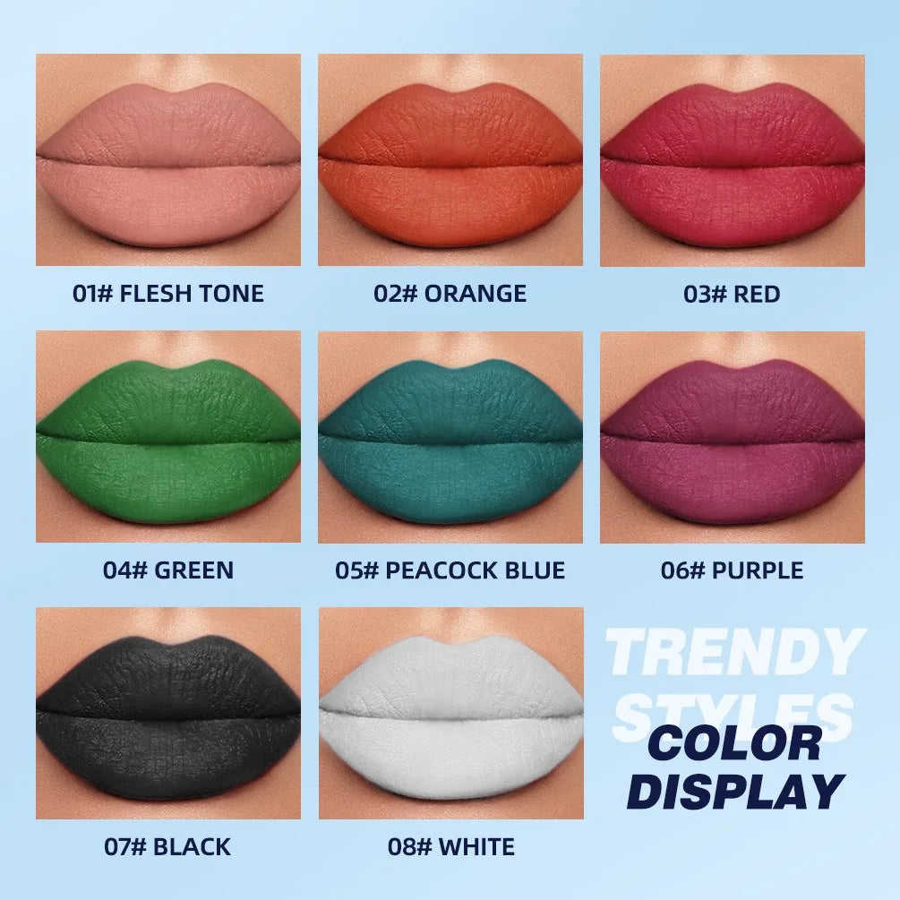 8 Colors Matte Nude Clay Lipstick Vampire Makeup Punk Black Lip Gloss Dark Paint Stick Durable Waterproof Lasting Cosmetics