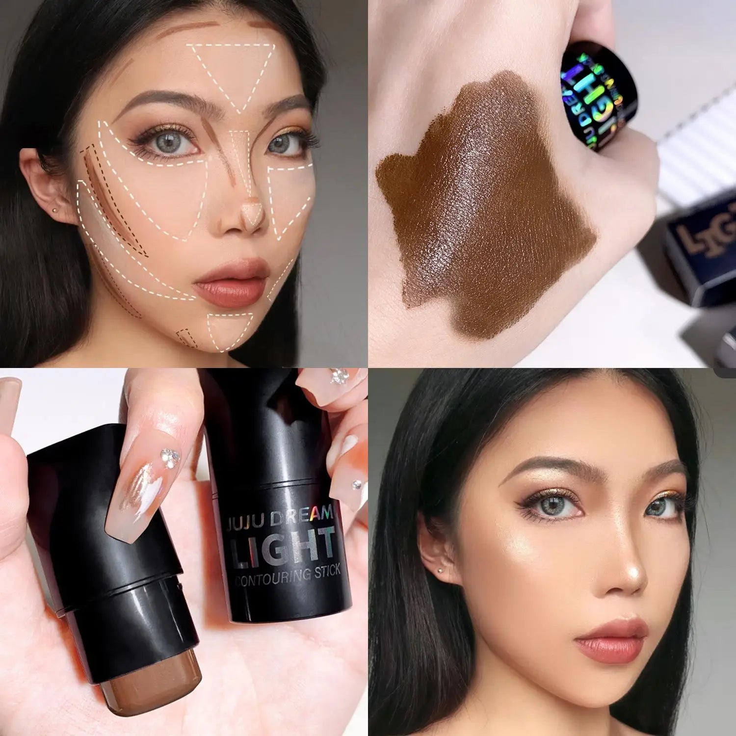 Stick contour illuminateur, ombre à paupières crème, maquillage nude naturel, effet illuminateur tridimensionnel, effet ver à soie