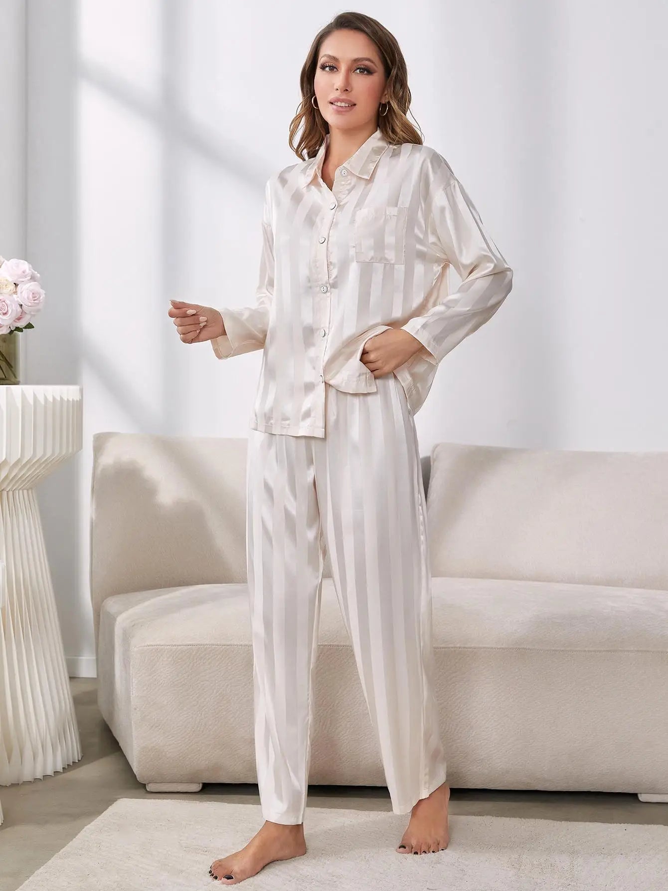 Red Plaid Women's Pajamas 2 Pieces Sleepwear Tops&Pants Autumn Winter Pijamas HomeWear Clothes Front Button With Chest Pocket