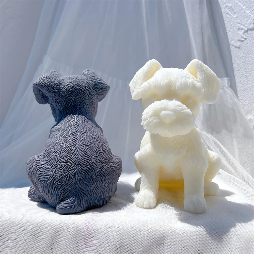 Schnauzer Puppy Figurine Silicone Candle Mold Animal Puppies Soy Wax Silicone Mould Pet Dog Lover Home Decor