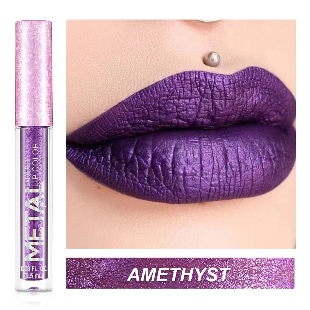 12 Colors Waterproof Metallic Shiny Lip Gloss Glitter Matte Liquid Lipstick Shimmer Lip Tint Long Lasting Lips Makeup Cosmetics