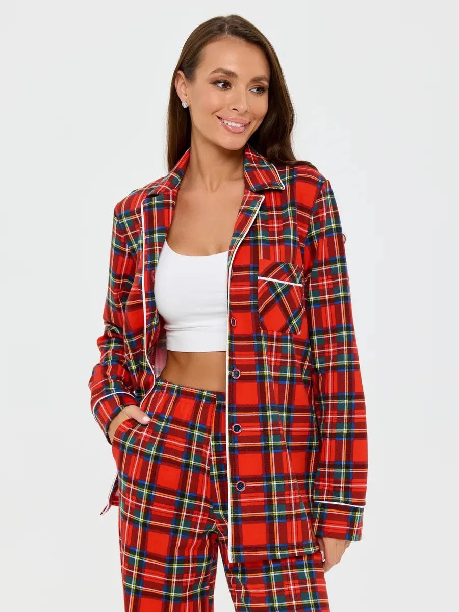 Mozuleva 100% Cotton Plaid Long Sleeved Pants Pajamas Set Autumn New Women's Comfortable Home Clothing Nightgown 2-Piece Set
