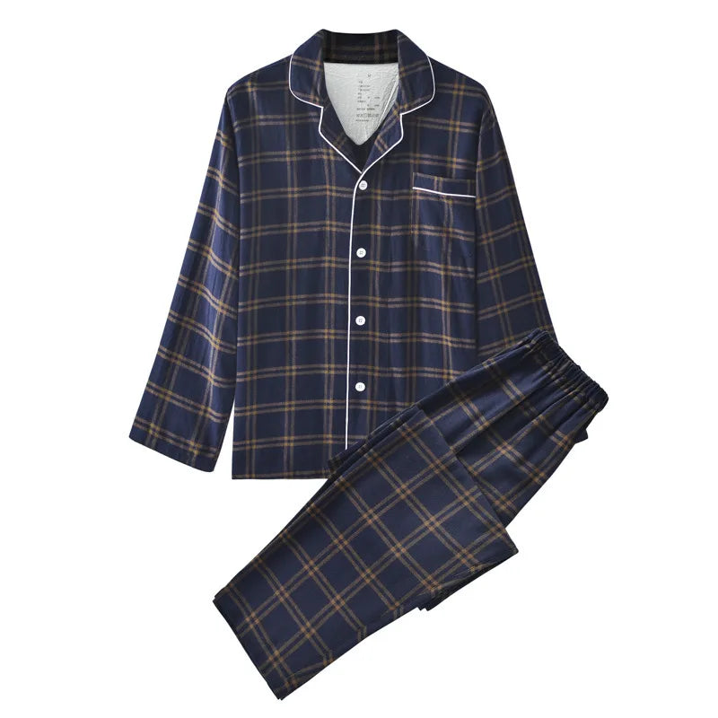 Couple's Home Clothes High-quality Cotton Flannel Warm Long Sleeve Long Trousers 2 Pcs Pajamas Set Checkered Sleepwear Clothes