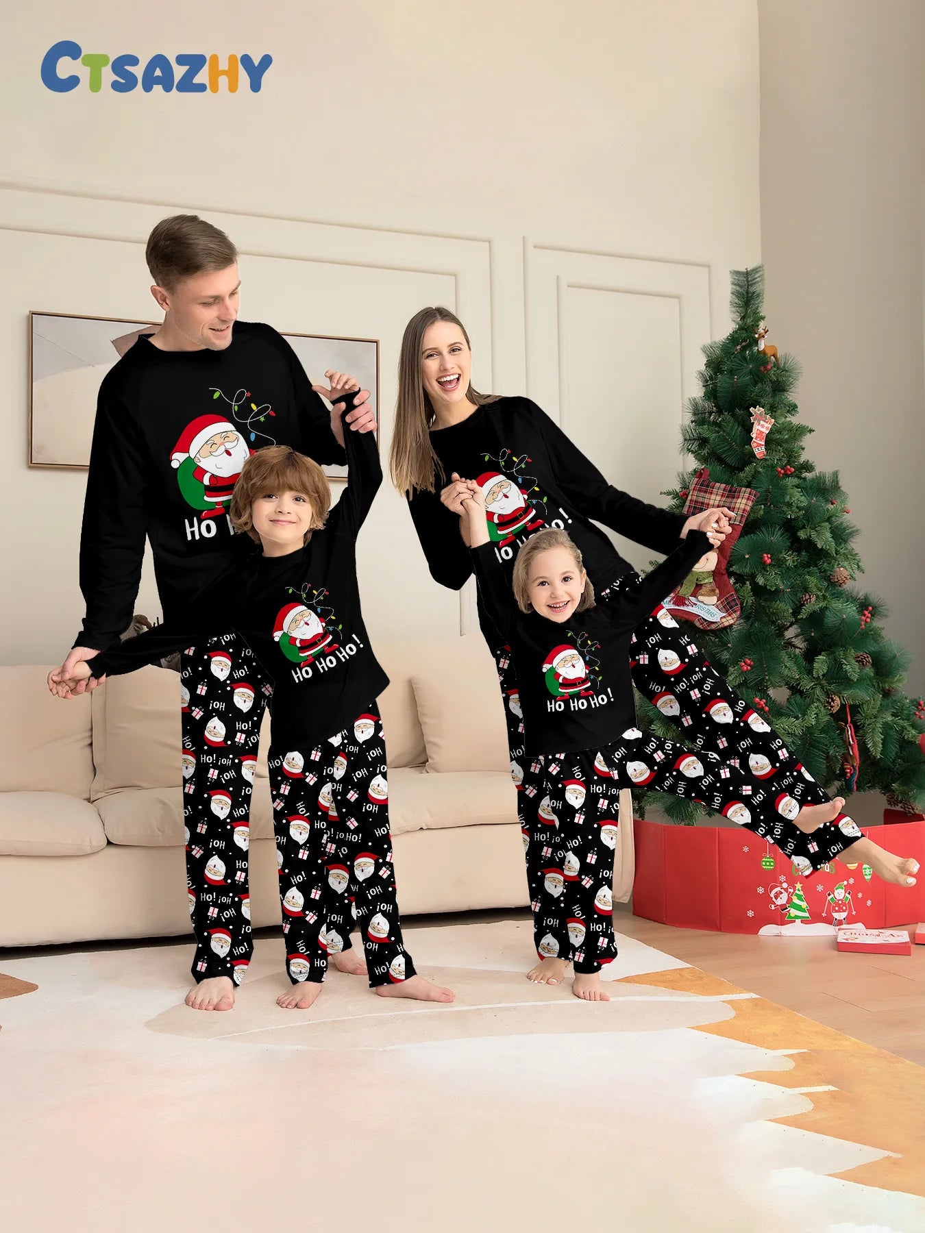 2025 Family Christmas Pajamas Parent-child Clothing Set Santa Claus Print 2 Pieces Suit Soft Loose Sleepwear Xmas Look Pyjamas