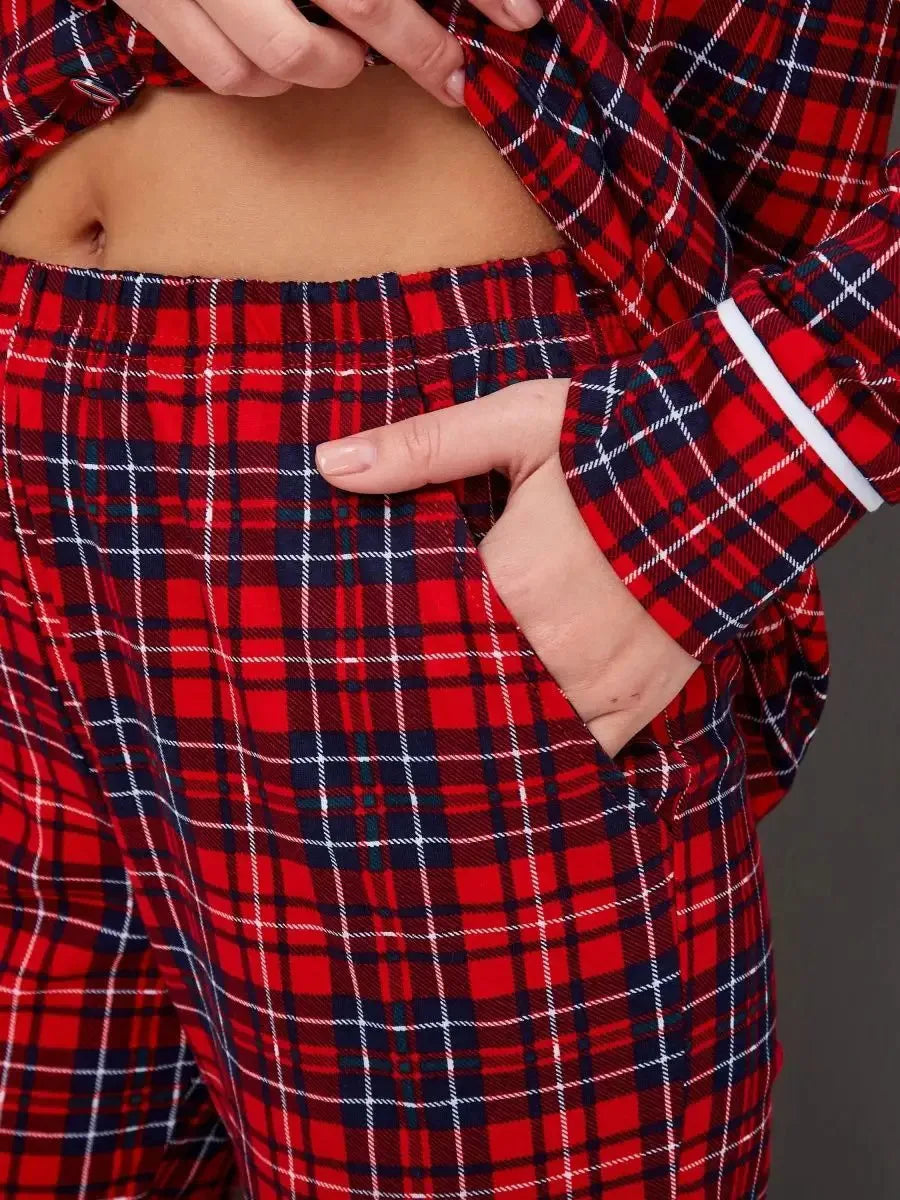 Mozuleva 100% Cotton Plaid Long Sleeved Pants Pajamas Set Autumn New Women's Comfortable Home Clothing Nightgown 2-Piece Set