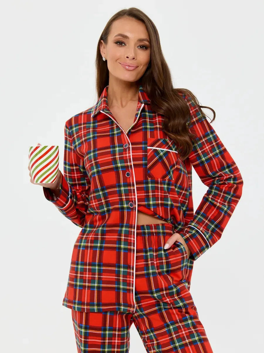 Mozuleva 100% Cotton Plaid Long Sleeved Pants Pajamas Set Autumn New Women's Comfortable Home Clothing Nightgown 2-Piece Set