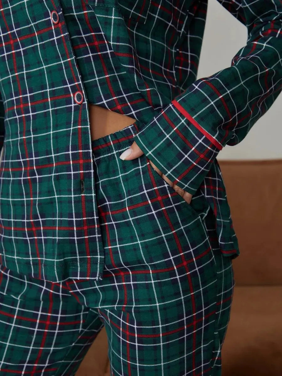 Mozuleva 100% Cotton Plaid Long Sleeved Pants Pajamas Set Autumn New Women's Comfortable Home Clothing Nightgown 2-Piece Set