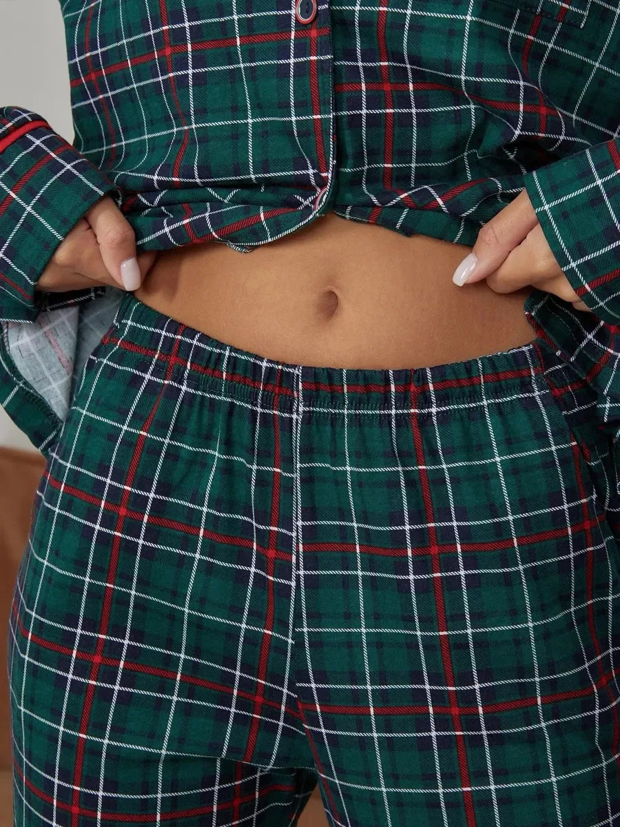 Mozuleva 100% Cotton Plaid Long Sleeved Pants Pajamas Set Autumn New Women's Comfortable Home Clothing Nightgown 2-Piece Set