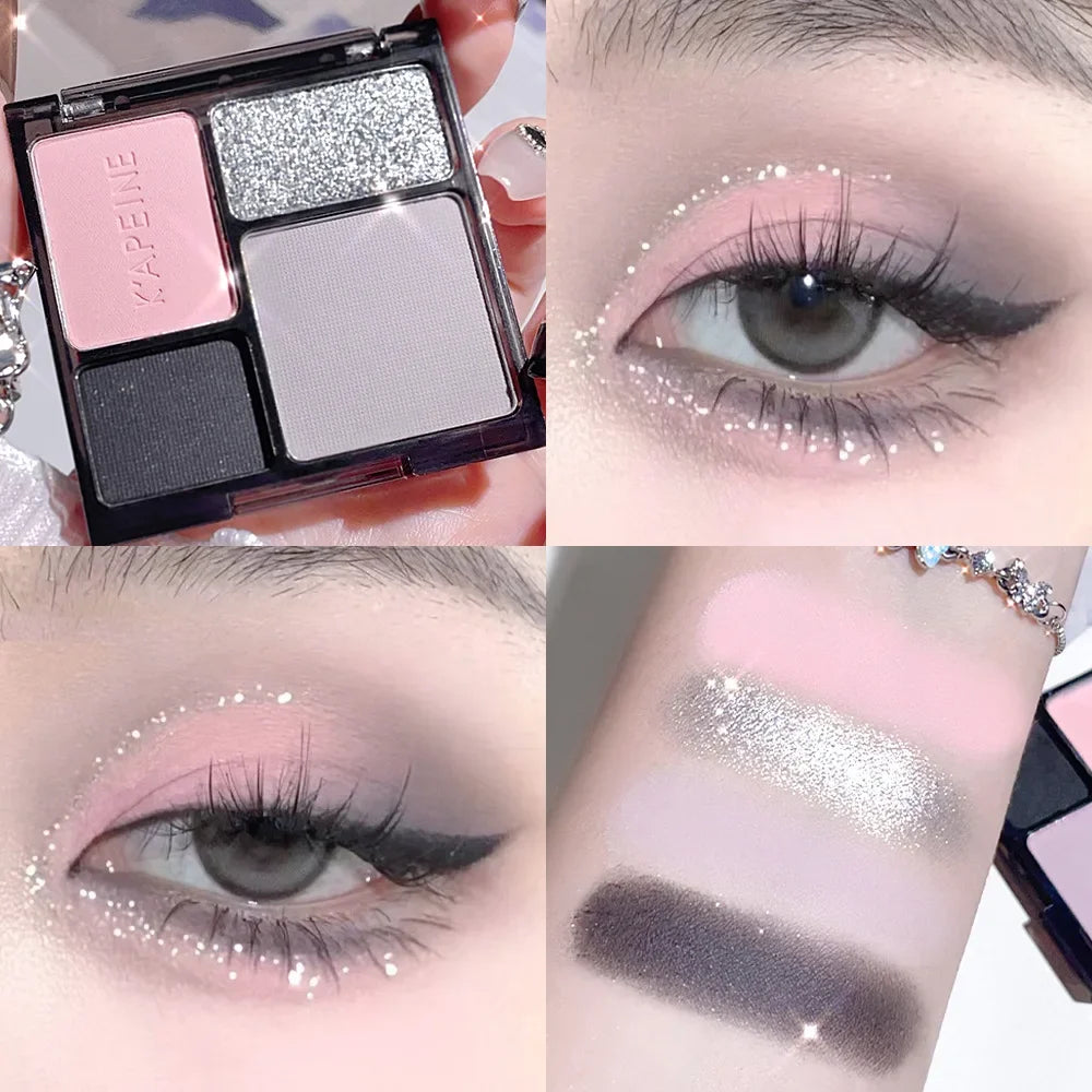 Disque de fard à paupières quatre couleurs, paillettes fines, nacré, mat, bleu thé au lait, mini fard à paupières pour étudiantes