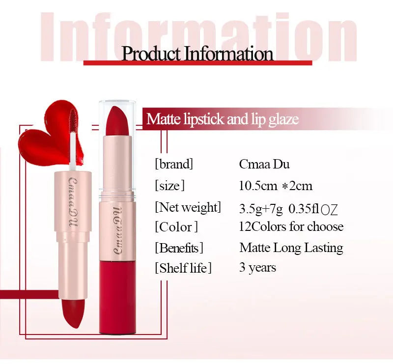 3pcs Lipstick Lipgloss Set Double Head Non-stick Cup Makeup Waterproof Sexy Woman Lip Makeup Long Lasting Lipsticks Kit