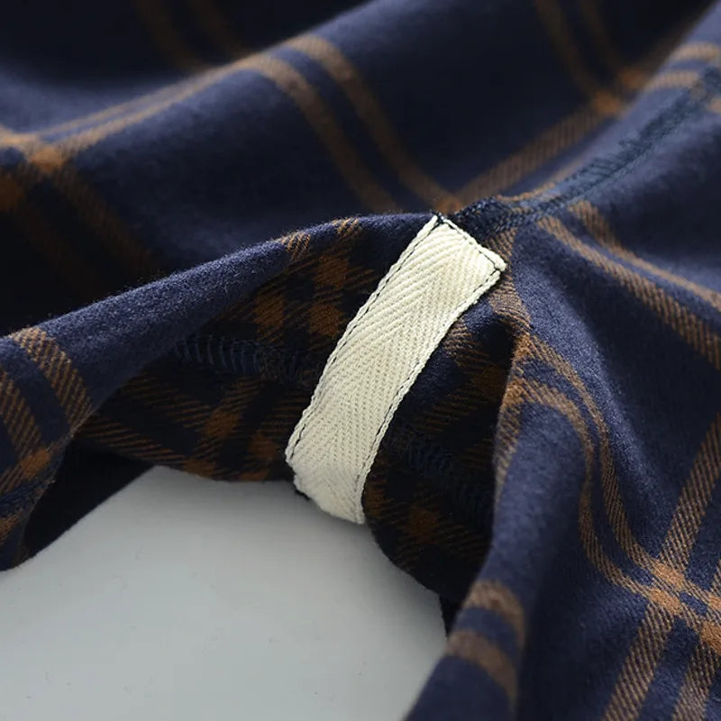 Couple's Home Clothes High-quality Cotton Flannel Warm Long Sleeve Long Trousers 2 Pcs Pajamas Set Checkered Sleepwear Clothes