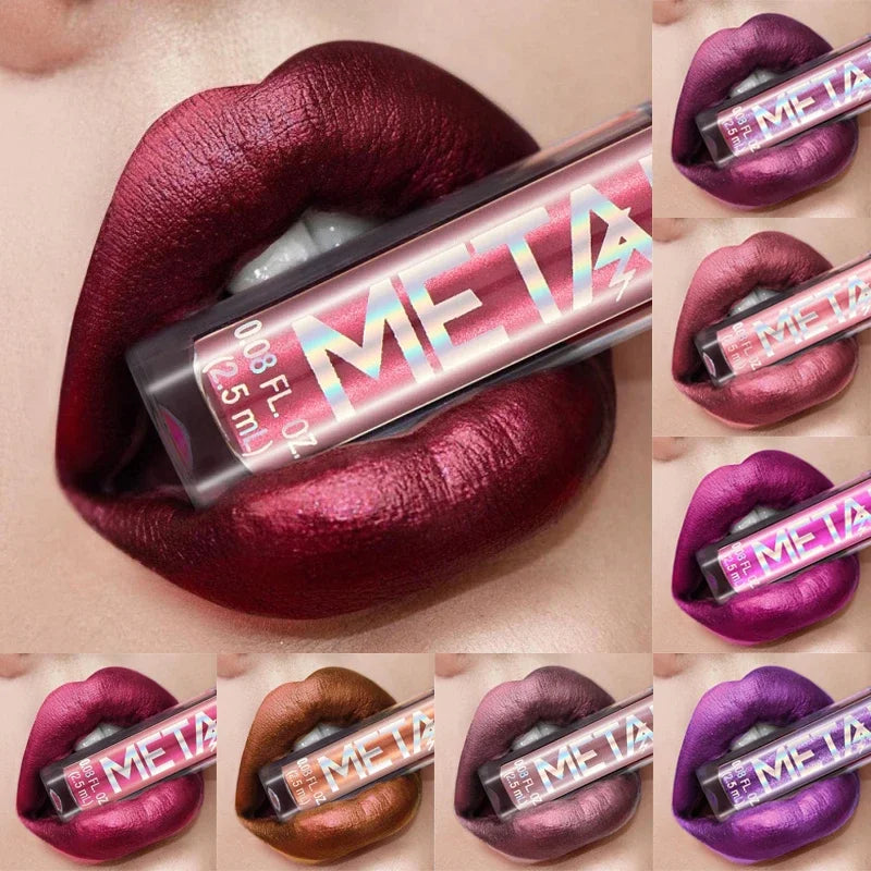 12 Colors Waterproof Metallic Shiny Lip Gloss Glitter Matte Liquid Lipstick Shimmer Lip Tint Long Lasting Lips Makeup Cosmetics