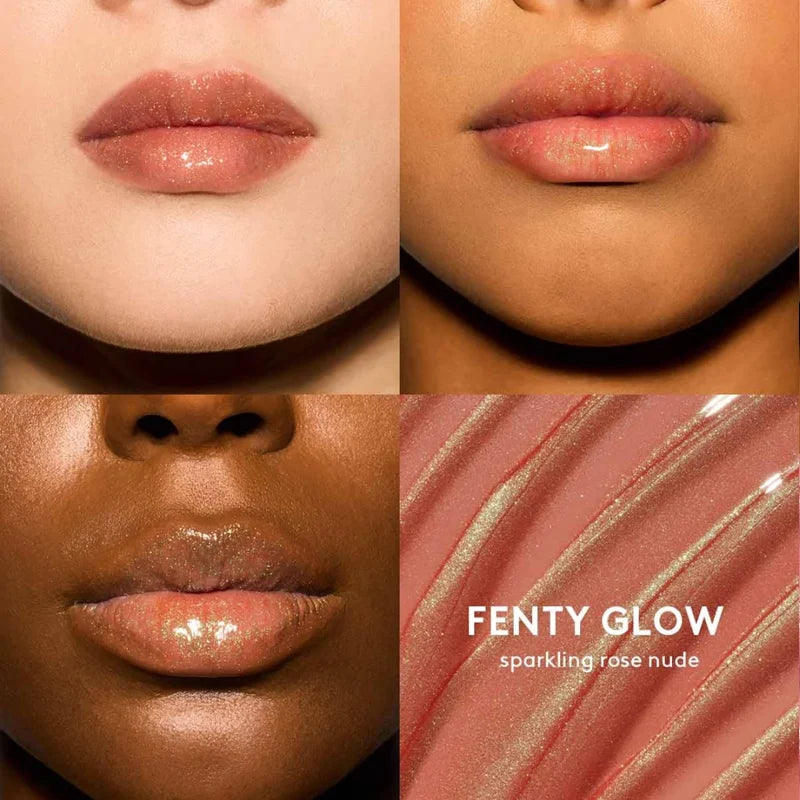 Fenty Beauty Gloss à lèvres soyeux et riche Miel Gloss à lèvres rouge Stardust Poudre compacte pour le contouring Stick illuminateur Diamond Highlighter