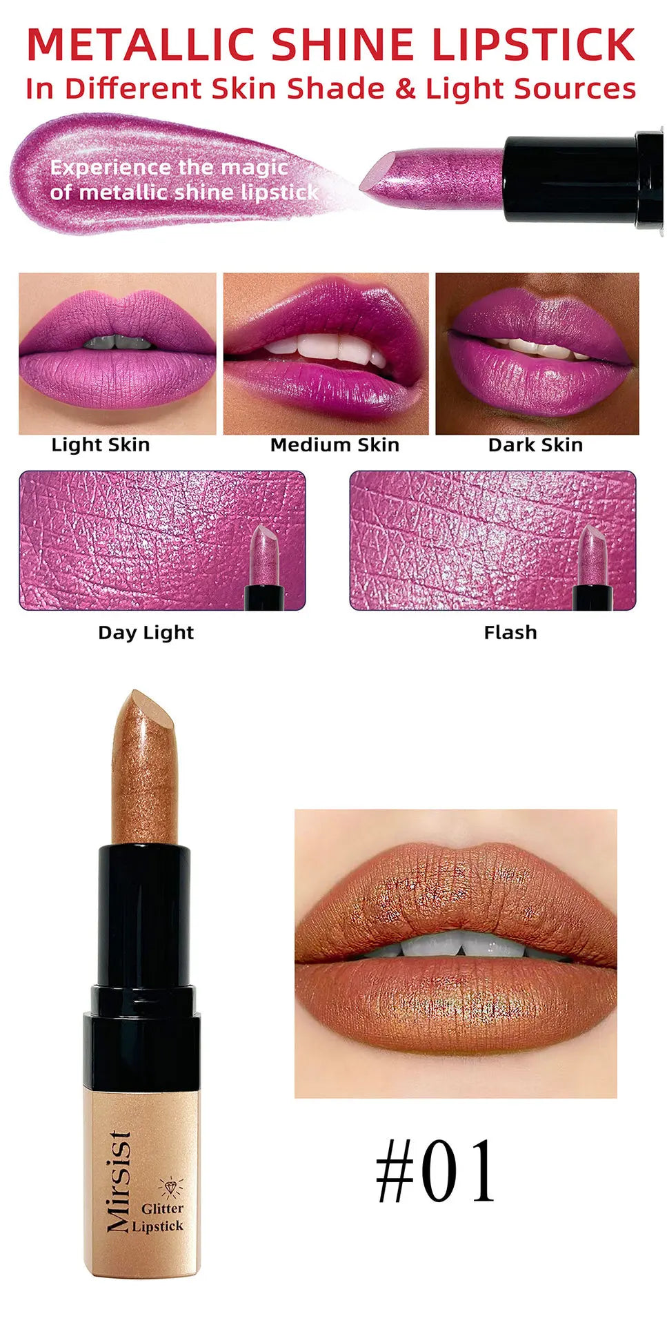 Diamond Lip Gloss Pearlescent Glitter Metallic Shine 6 Color Plump Lipstick Waterproof Long Lasting Lip Makeup
