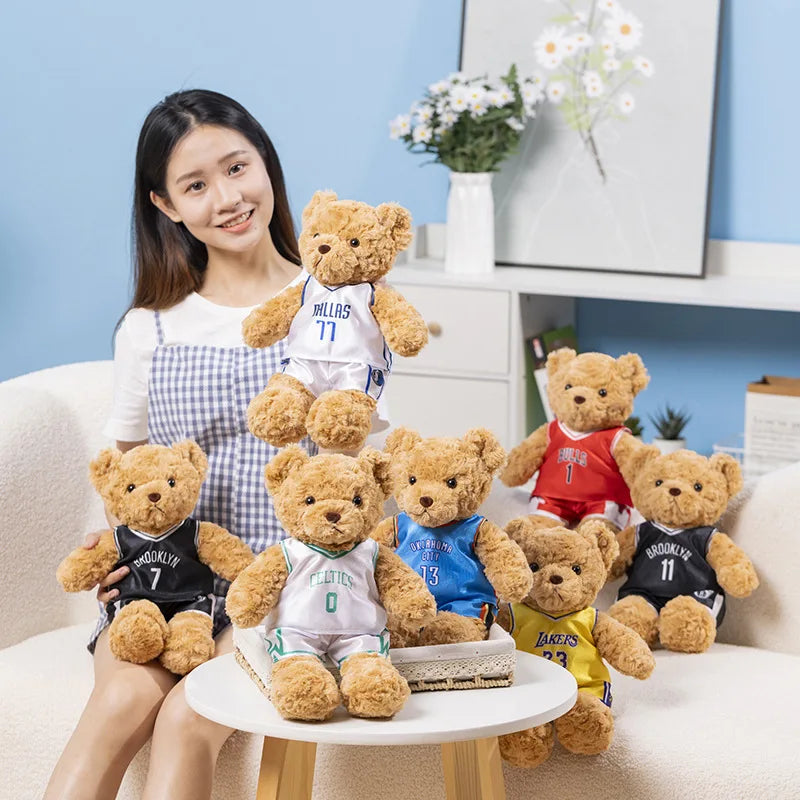 25cm Cute Bear Plush Toy Stuffed Teddy Bear Wear Basketball Star T-shirt Kids Toys Birthday Christmas Gift for Basketball Fans