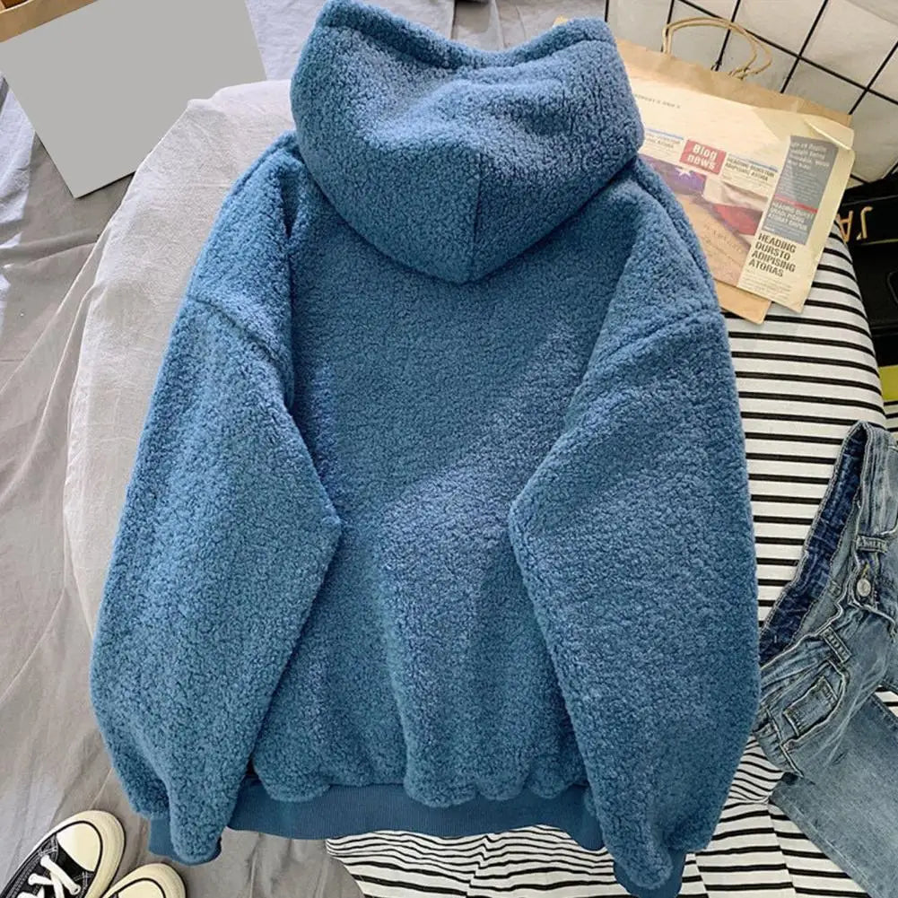 Casual Hooded Sweatshirt Cozy Fall Winter Women's Hoodie with Drawstring Patch Pocket Warm Fleece Pullover with Letter for Cold