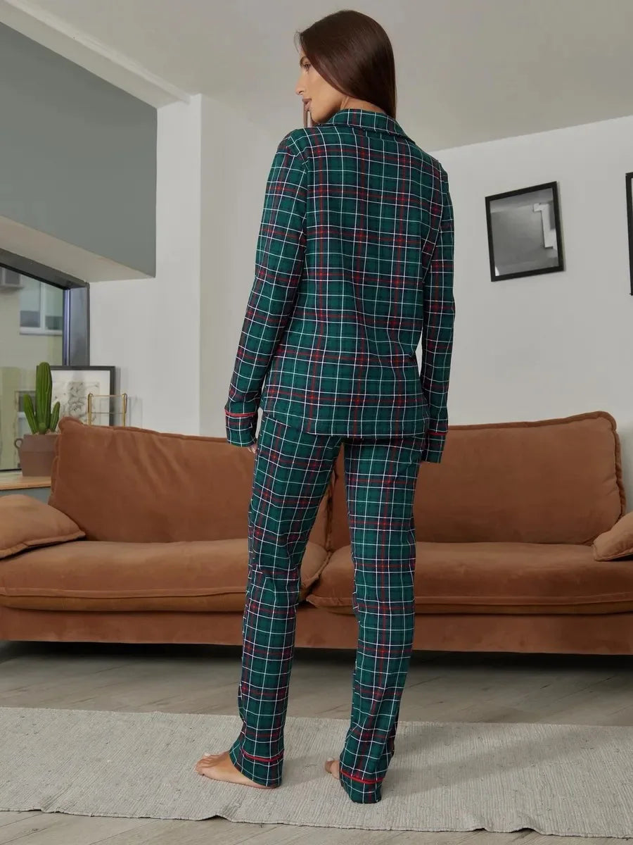 Mozuleva 100% Cotton Plaid Long Sleeved Pants Pajamas Set Autumn New Women's Comfortable Home Clothing Nightgown 2-Piece Set
