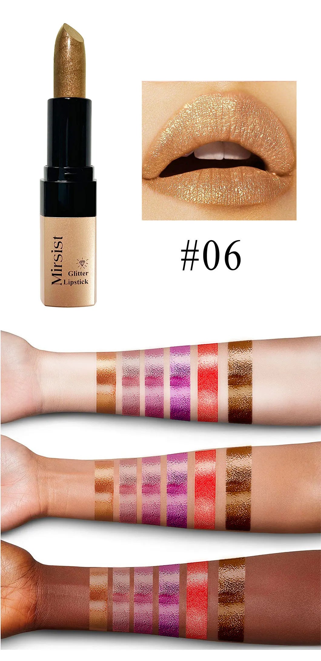 Diamond Lip Gloss Pearlescent Glitter Metallic Shine 6 Color Plump Lipstick Waterproof Long Lasting Lip Makeup