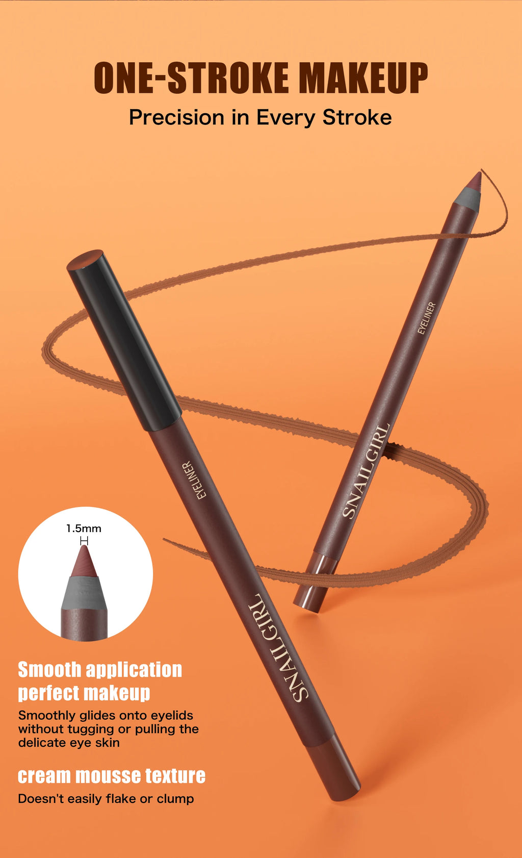 Crayon eyeliner, résistant à l'eau et à la transpiration, longue tenue et sans bavure, avec recharge dure.