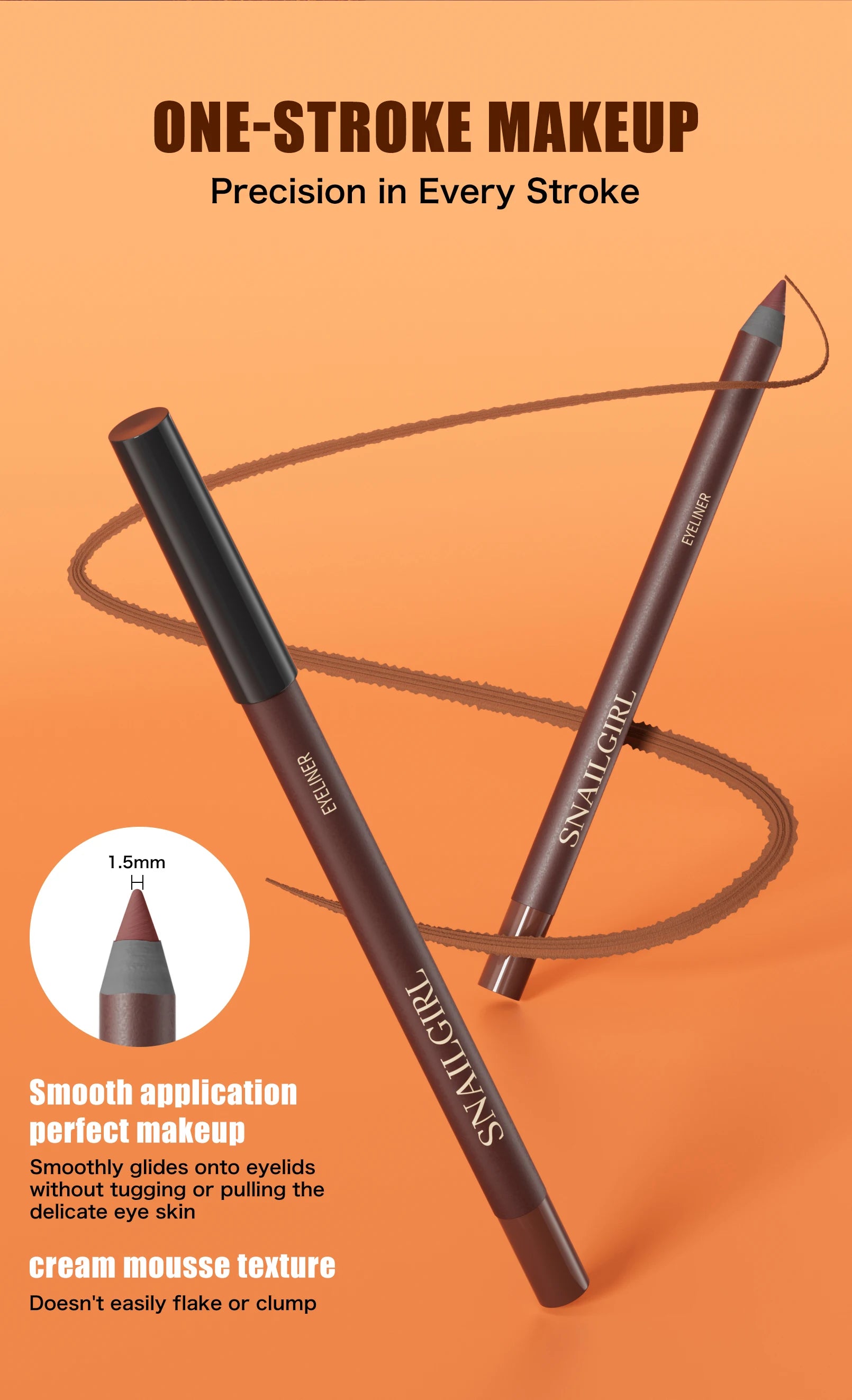 Crayon eyeliner, résistant à l'eau et à la transpiration, longue tenue et sans bavure, avec recharge dure.