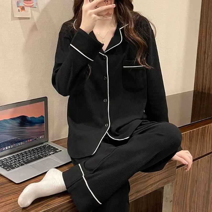 2025 Spring and Autumn New Women's Solid Color Pajamas Homewear Suit Girls Long-Sleeved Autumn and Winter Leisure Homewear Suit