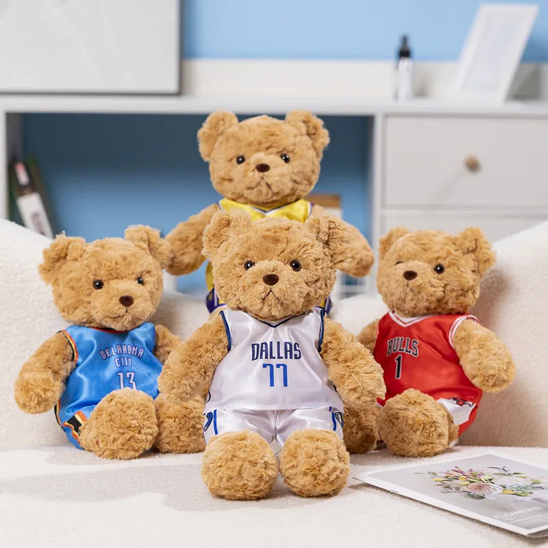 25cm Cute Bear Plush Toy Stuffed Teddy Bear Wear Basketball Star T-shirt Kids Toys Birthday Christmas Gift for Basketball Fans