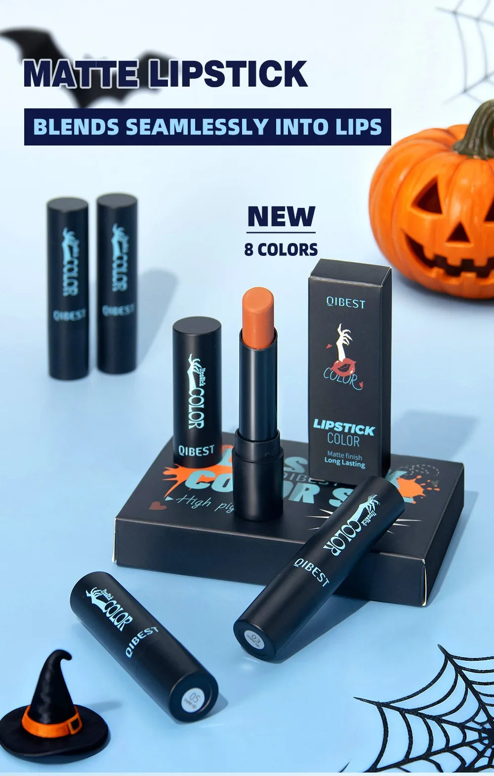 8 Colors Matte Nude Clay Lipstick Vampire Makeup Punk Black Lip Gloss Dark Paint Stick Durable Waterproof Lasting Cosmetics
