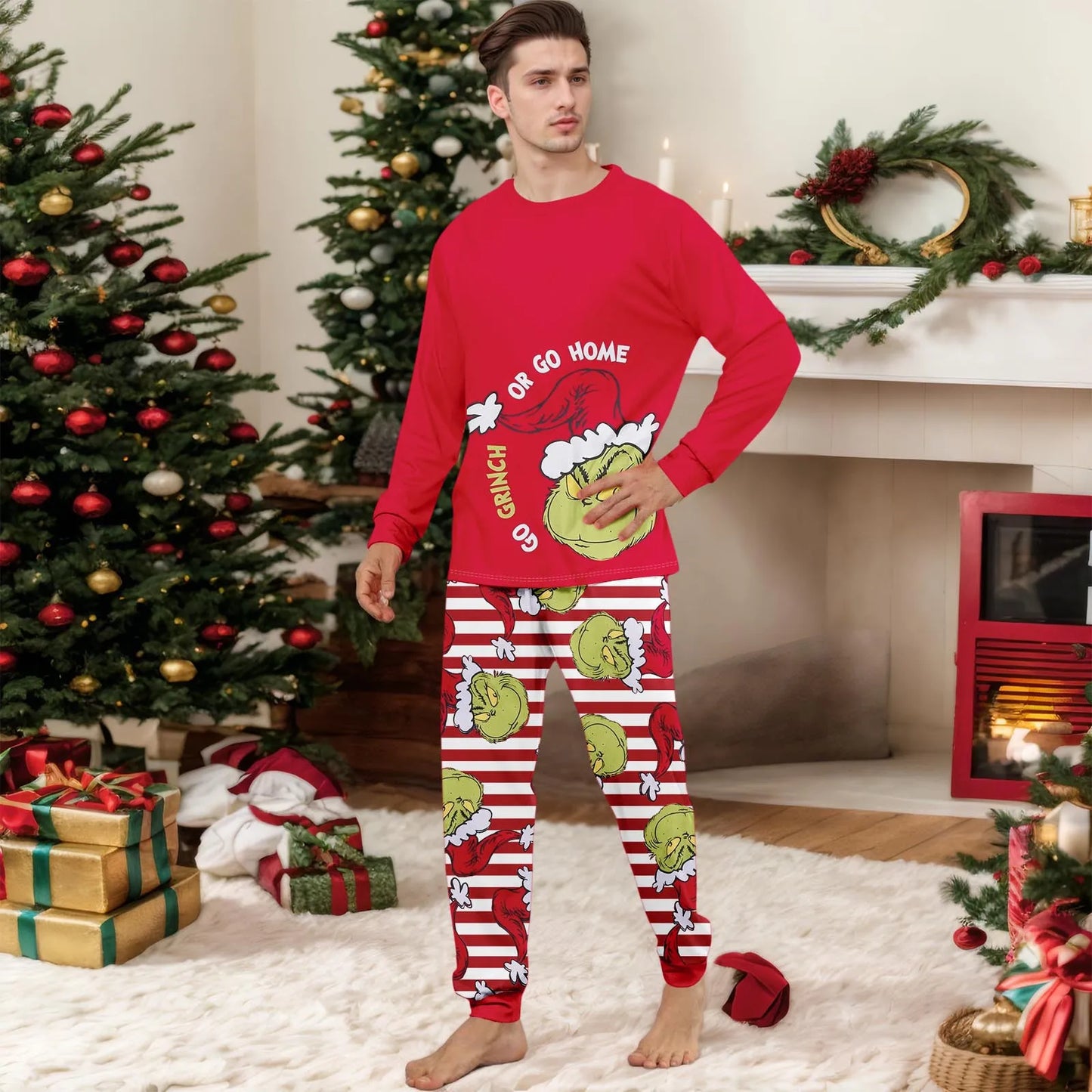 Family Matching Christmas Pjs, Playful Cartoon 2-Piece Pajama Set, Festive And Fun Holiday Sleepwear For The Whole Family