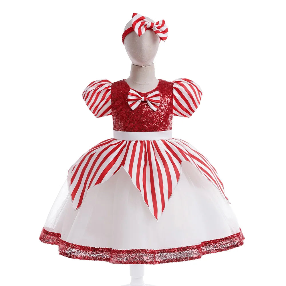 Robe de carnaval de Noël à paillettes brillantes pour filles, robe de princesse rouge avec nœud, robe tutu pour concours de beauté, costumes d'Halloween pour filles