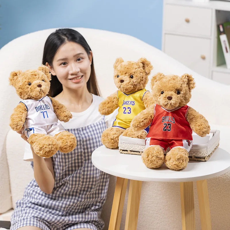 25cm Cute Bear Plush Toy Stuffed Teddy Bear Wear Basketball Star T-shirt Kids Toys Birthday Christmas Gift for Basketball Fans